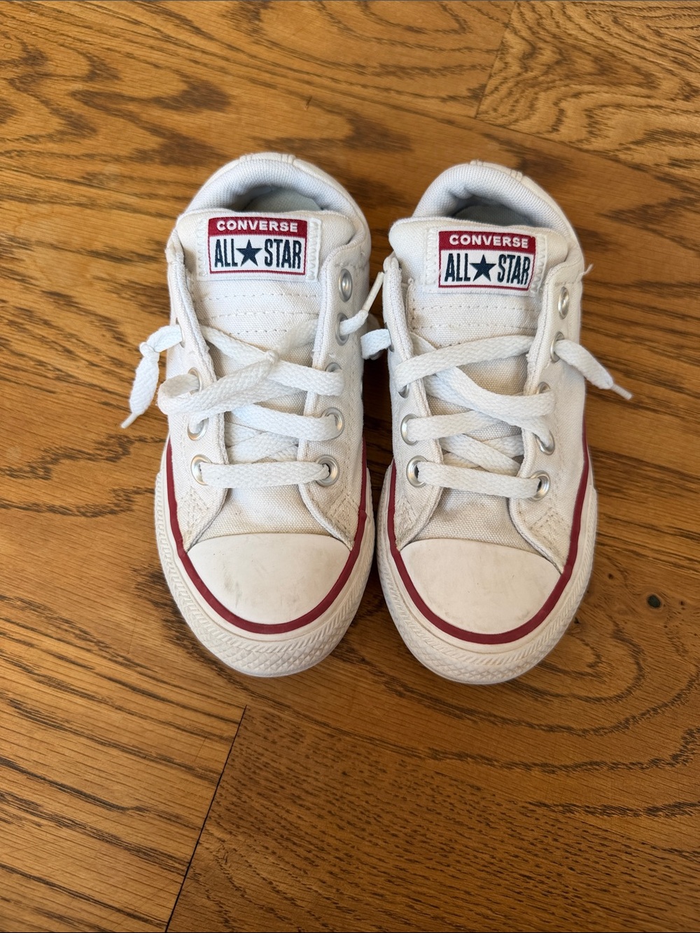 Converse Kids White Sneakers with Red Stripe